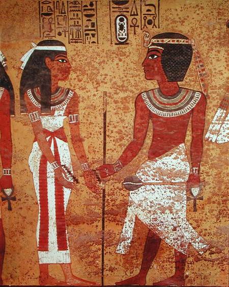 Tutankhamun (c.1370-1352 BC) and his wife, Ankhesenamun, from his tomb, New Kingdom von Egyptian