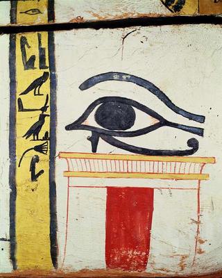 Wedjat Eye, detail from the sarcophagus cover of the Lady of Madja, New Kingdom, c.1450 BC (painted von Egyptian 18th Dynasty