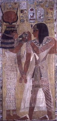The Goddess Hathor placing the magic collar on Seti I (c.1394-1279 BC), taken from the Tomb of Seti 20th