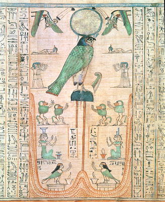 Adoration of the Rising Sun in the Form of the Falcon Re-Horakhty, New Kingdom, c.1150 BC (papyrus) von Egyptian 20th Dynasty