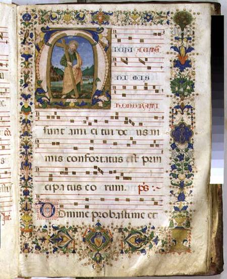 Ms 540 f.3r Page with historiated initial 'M' depicting St. Andrew, from a choir book from San Marco von  (eigentl. Domenico Tommaso Bigordi) Ghirlandaio Domenico