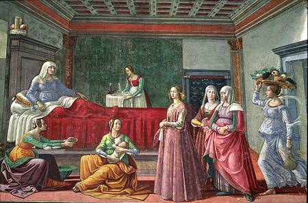 The Birth of St. John the Baptist (fresco) von  (eigentl. Domenico Tommaso Bigordi) Ghirlandaio Domenico