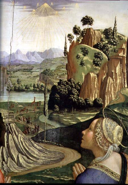 Christ in Glory with saints, detail of the landscape von  (eigentl. Domenico Tommaso Bigordi) Ghirlandaio Domenico