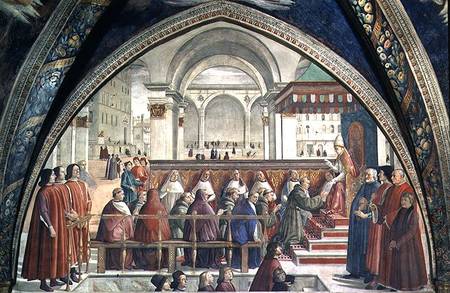 St. Francis receiving the Rule of the Order from Pope Honorius, scene from a cycle of the Life of St von  (eigentl. Domenico Tommaso Bigordi) Ghirlandaio Domenico