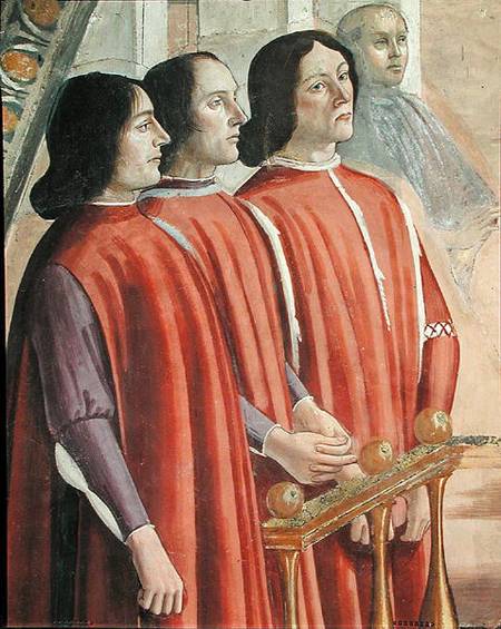 Members of the Sassetti family, from a scene from a cycle of the Life of St. Francis of Assisi von  (eigentl. Domenico Tommaso Bigordi) Ghirlandaio Domenico