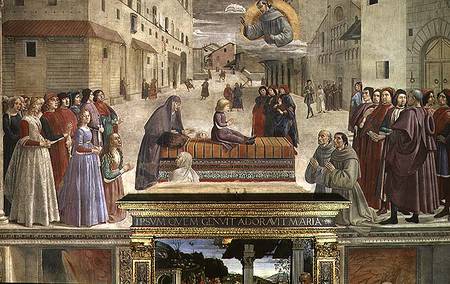 The miracle of the boy brought back to life, scene from a cycle of the Life of St. Francis of Assisi von  (eigentl. Domenico Tommaso Bigordi) Ghirlandaio Domenico