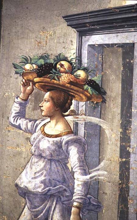 Woman carrying Fruit, from the Birth of St. John the Baptist von  (eigentl. Domenico Tommaso Bigordi) Ghirlandaio Domenico