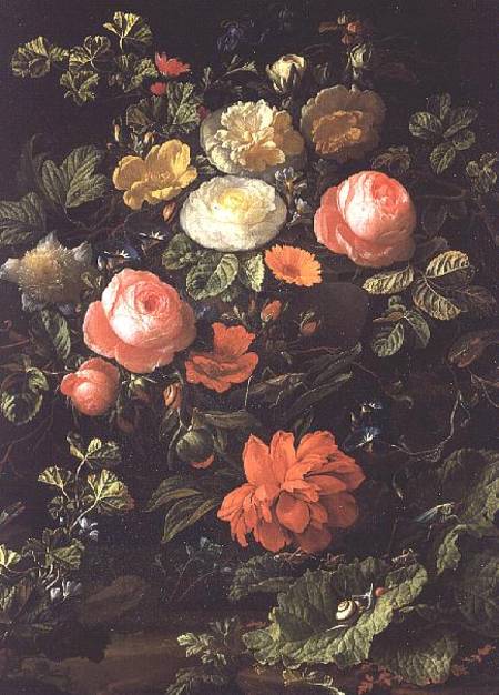 Still Life with Roses, Insects and Snails von Elias van den Broeck