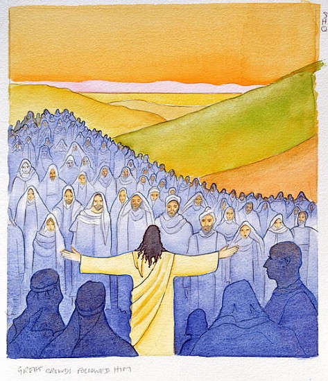 Great crowds followed Jesus as he preached the Good News, 2004 (w/c on paper)  von Elizabeth  Wang