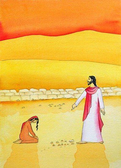 Jesus forgives the woman caught in adultery, 2006 (w/c on paper)  von Elizabeth  Wang