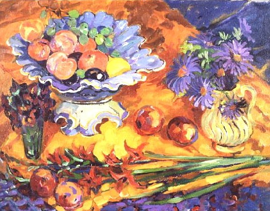 Peaches in a Blue Dish  von Elizabeth Jane  Lloyd