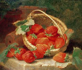 A Basket of Strawberries on a stone ledge 1888