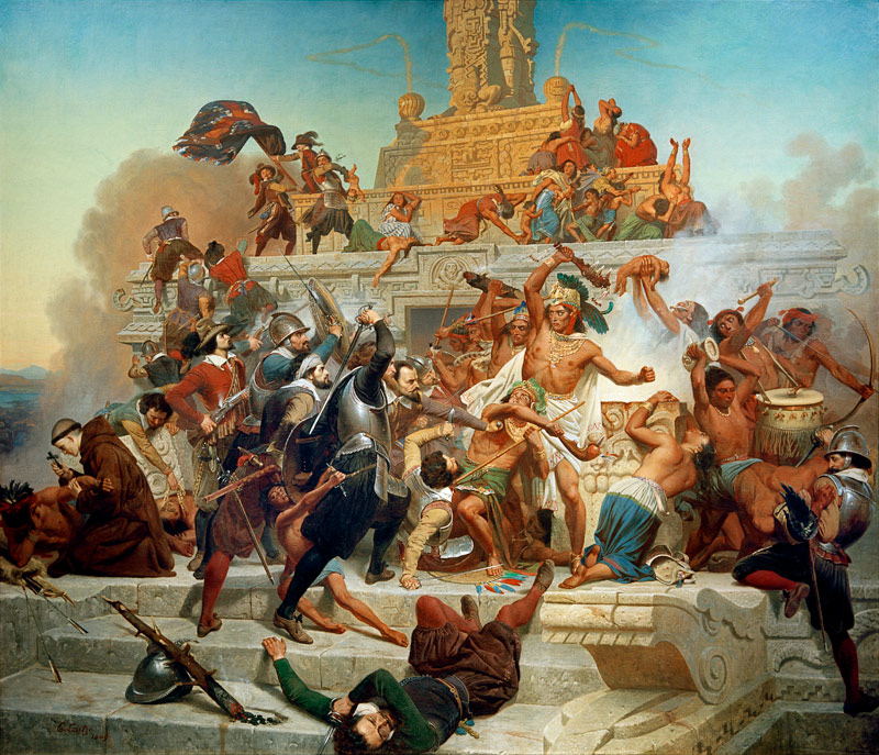 Die Eroberung des Teocalli Tempels durch Cortés und seine Truppen von Emanuel Leutze