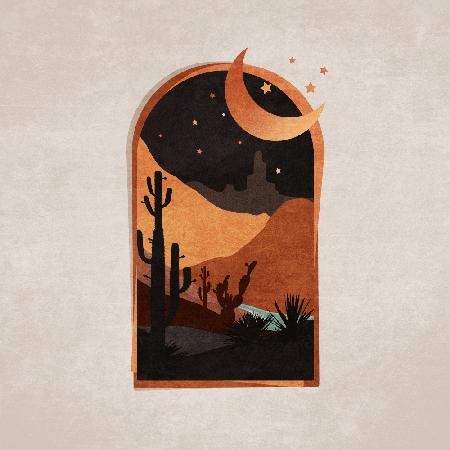 Fenster Wüstennacht und Mond