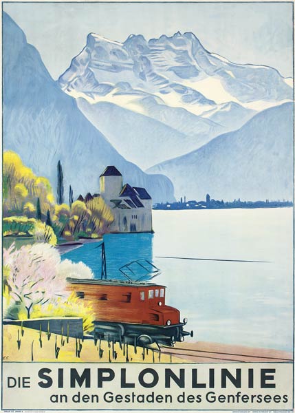 Simplonlinie', poster advertising rail travel around Lake Geneva von Emil Cardinaux