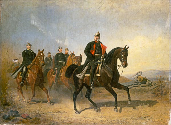 Kaiser Wilhelm I. von Preussen zu Pferde mit Bismarck und Moltke von Emil Volkers