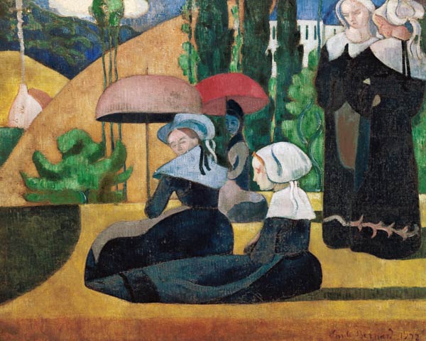 Bretonische Frauen mit Sonnenschirmen von Emile Bernard