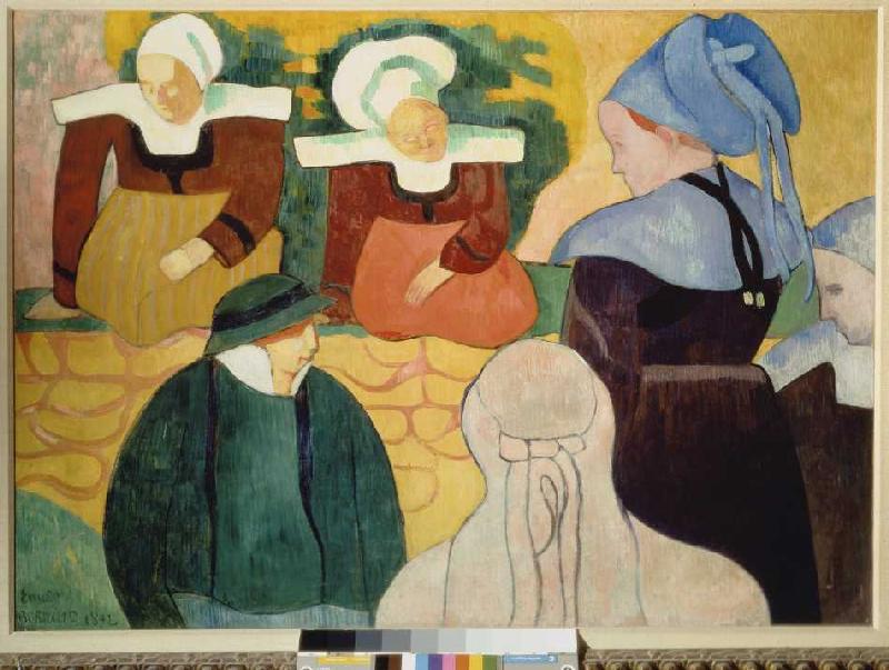 Bretonische Frauen auf einer Mauer von Emile Bernard