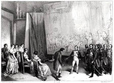 Napoleon I (1769-1821) Visiting the Studio of David (1748-1825), 4th January 1808 von Emile Lassalle