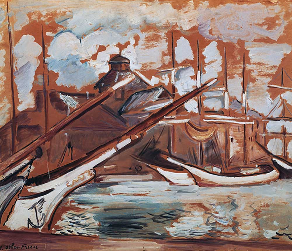 Hafenszene von Othon Friesz (1879-1949), Öl auf Karton, 54x65 cm. Frankreich, 20. Jahrhundert. von Achille Emile Othon Friesz