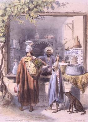 A Zeyat or Oil Seller with Customers in his Shop in Cairo, illustration from 'The Valley of the Nile 1848