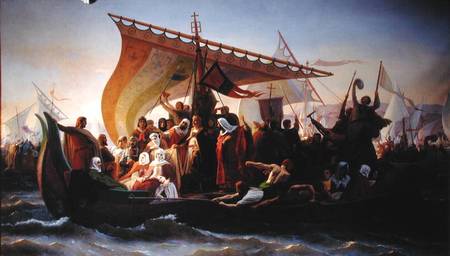 The Crossing of the Bosphorus by Godfrey of Bouillon (c.1060-1100) and his Brother, Baldwin, in 1097 von Emile Signol