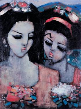 Sisters (oil on canvas) 