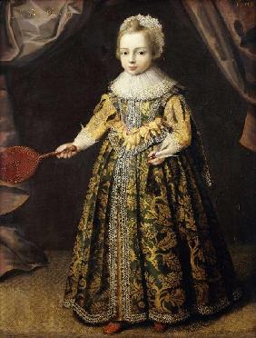 Portrait eines dreijährigen Jungen, einen Federball und Schläger haltend 1605