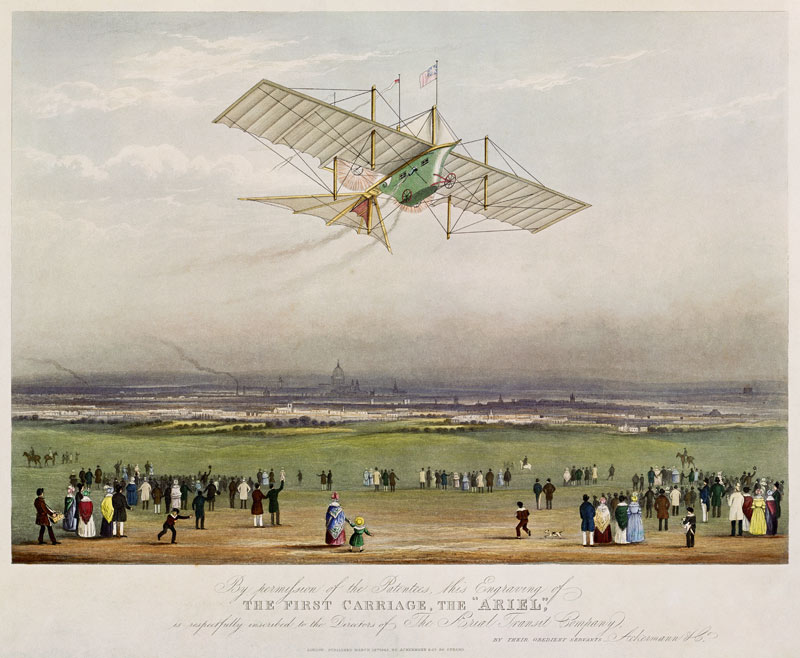 The Flying Machine, the ''Ariel'', from designs prepared by W.S. Henson in 1842, published by Ackerm von English School