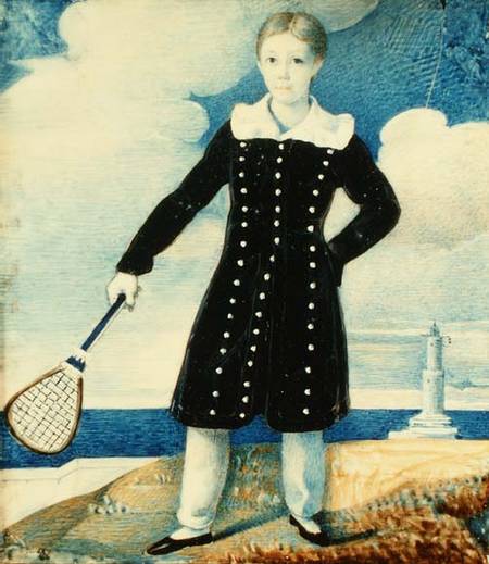 Boy with Badminton Racket (w/c on card) von English School