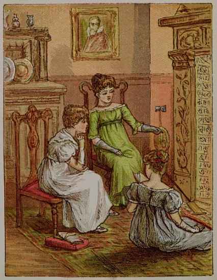 Card depicting a fireside scene von English School