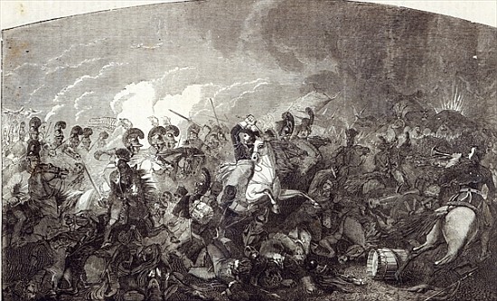 Charge of Lord Somerset''s Heavy Brigade at Waterloo, and total rout of the French Army, illustratio von English School