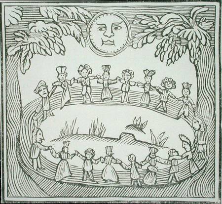 Circle of Witches Dancing Beneath a Full Moon, illustration from a collection of chapbooks on esoter von English School
