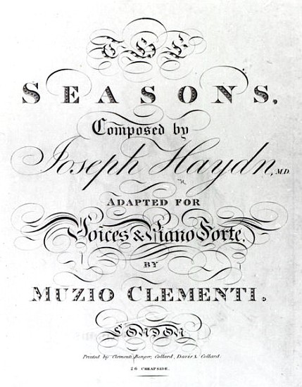 Cover of the score sheet of ''Seasons'' Joseph Haydn (1732-1809) von English School