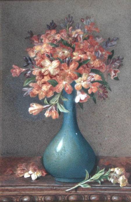 Flowers in a Blue Vase von English School