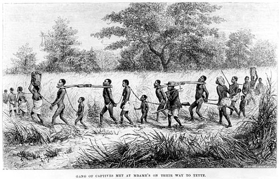 Gang of Captives Met at Mbame''s on their way to Tette; engraved by Josiah Wood Whymper (1813-1903) von English School