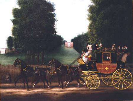 The Godalming and Guildford stagecoach owned by John Kirby Jun and inscribed "licensed to carry six von English School