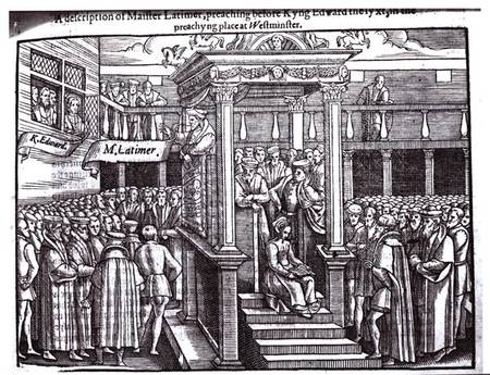 Hugh Latimer (c.1485-1555) Preaching before King Edward VI (1537-53) at Westminster in 1547 von English School