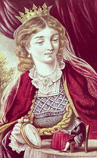 I had a table placed upon the same at which her majesty ate, just at her elbow'', illustration from  von English School