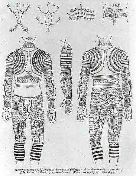 Igorrote tattooing, from 'The History of Mankind', Vol.1, by Prof. Friedrich Ratzel von English School