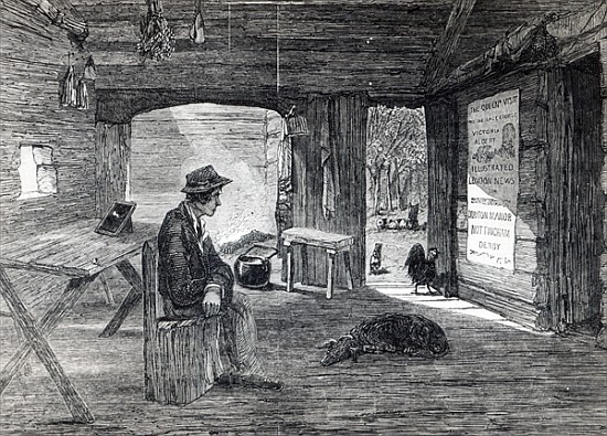 Interior of a settler''s hut in Australia, from ''The Illustrated London News'' von English School