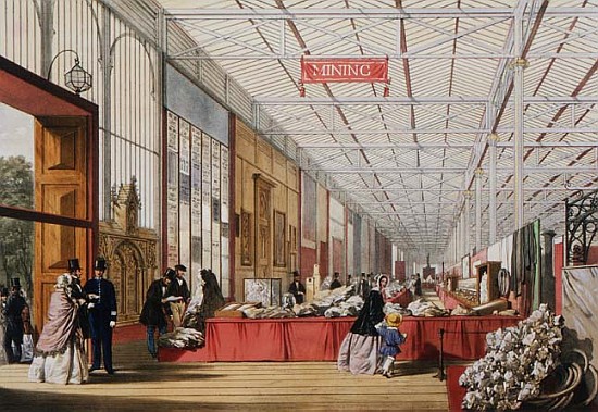 Minerals: Gallery displaying rocks and crystals at the Great Exhibition in 1851, from ''Dickinson''s von English School