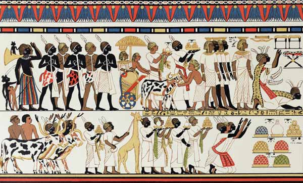 Nubian chiefs bringing presents to the King of Egypt, copy of an Ancient Egyptian wall painting from von English School