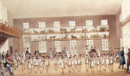 Mr Owen's Institution, New Lanark (Quadrille Dancing), engraved by George Hunt von English School