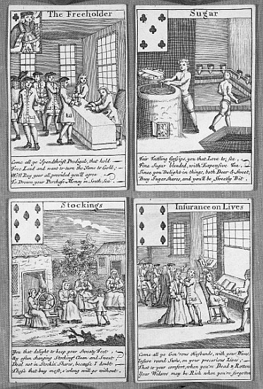 Playing Cards depicting current commercial ventures, c.1720 von English School