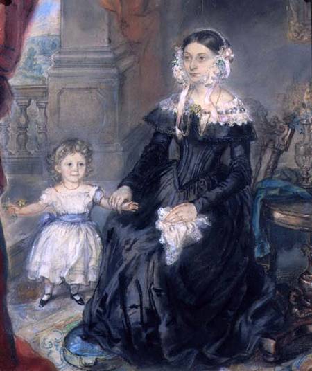 Portrait of a Mother and Young Child in an Interior von English School