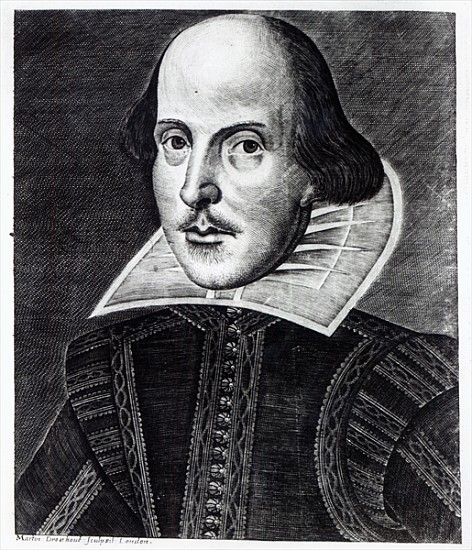 Portrait of William Shakespeare; engraved by Martin Droeshout von English School
