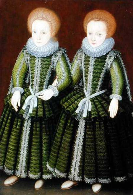 Portrait of Sarah and Elizabeth Poulett of Hinton St. George, Somerset von English School