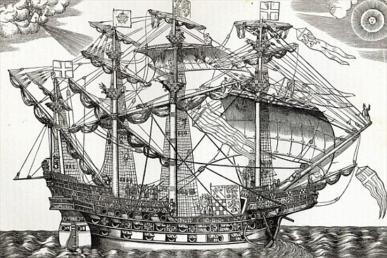 The Ark Raleigh, the Flagship of the English Fleet, from ''Leisure Hour'' von English School