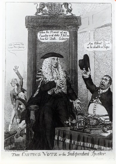 The Casting Vote, or the Independant Speaker, satirical cartoon showing then Prime Minister, Henry A von English School